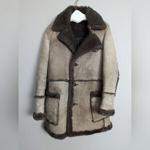 Men's Vintage Shearling Jacket winter coat brown patchwork Mac Mor 40